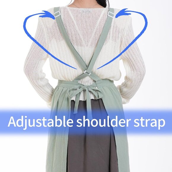 Cotton Linen Pinafore Apron Dress for Women with Pockets Cute Art Chef Aprons fo - Picture 7 of 7